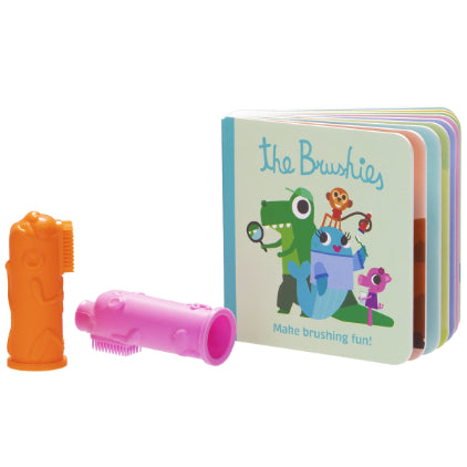 Travel finger toothbrush and mini book set The Brushies